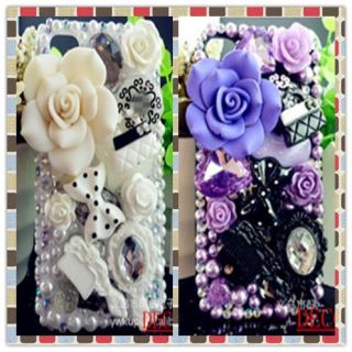 Bling White and Purple Bow Knot DIY Cell Phone iPhone4 Case Deco Den 