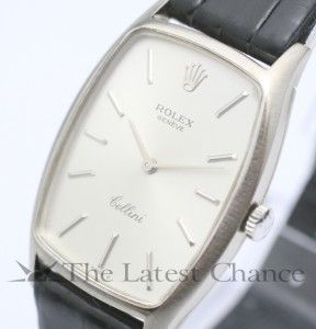 Mens Vintage Rolex Cellini 18K White Gold Wristwatch Excellent 
