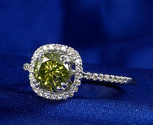   CT Total Weight Yellow Green Genuine Diamond Ring 95 CT Center Diamond