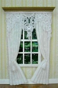 Dollhouse Miniature White Lace Curtains Drapes 5009