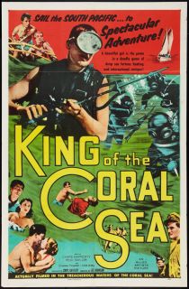 KING OF THE CORAL SEA * Movie Poster 1953 CRIME Sharks Underwater 
