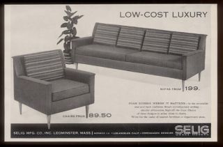 1957 Selig Mid Century Modern Furniture Sofa Chair Photo Vintage Print 