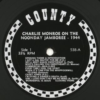 Charlie Monroe on The Noon Day Jamboree LP NM NM