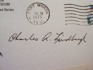 1973 CHARLES LINDBERGH SIGNED FORT WORTH, TX. FLOWN COVER. THIS COVER 