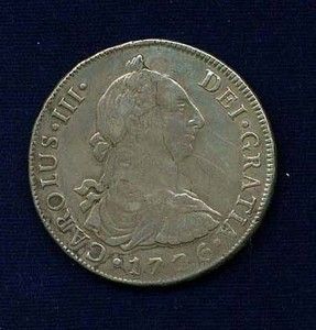 PERU SPANISH COLONIAL CHARLES III 1776 MJ 8 REALES SILVER COIN LIMA 