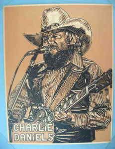 CHARLIE DANIELS 27 x 21 INCH ORIG. 1980 ARTIST DRAWING POSTER BY K 