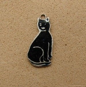   Silver Thomas L Mott TLM Black Enamel Cat Kitten Bracelet Charm