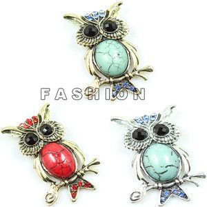 Wholesale Jewelry Silver Gold Plated Turquoise Owl Crystal Charm 