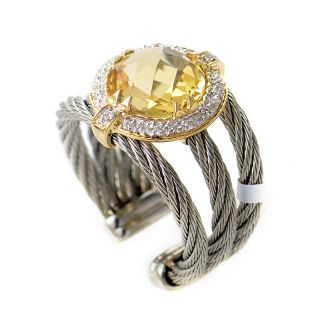 Charriol Stainless Steel 18K Yellow Gold Celtic Cable Ring with Yellow 