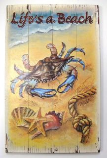 Tropical Tiki Lifes A Beach Blue Crab Wood Sign Plaque