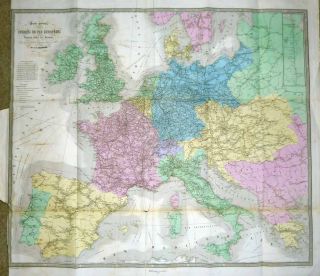 1877 French Wall Map Railway Network of Europe Fascinating Historical 
