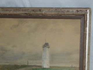 Hugo Charlemont Signed Framed Watercolor of The Skagen Lighthouse in 