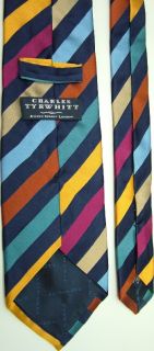 Charles Tyrwhitt Stripe Magenta Blue Tan Silk Neck Tie