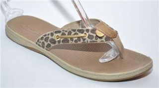 SPERRY Seafish Brown Leopard Thong Flat Sandal Womens Shoes 7.5 M