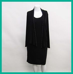 Chadwicks Womans Black 2pc Sleeveless Dress Long Sleeve Top Rtl $69 