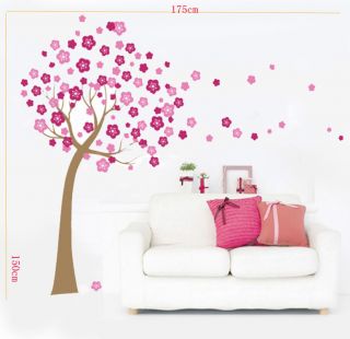 Huge Pink Cherry Blossom Flowers Tree Wall Stickers Art Mural Children 