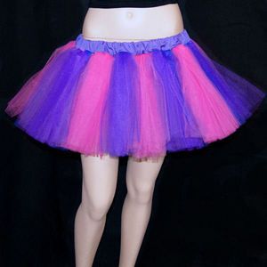 Candy Pink Purple Cheshire Cat Cosplay Striped Raver Fairy Tulle Tutu 