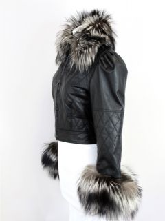 Chester Fox Fur Jacket Black Leather at Socialite Auctions 37 466 