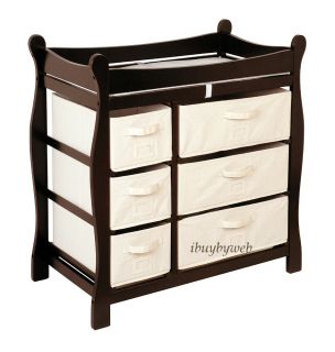 Espresso Sleigh Baby Infant Changing Table Six Baskets