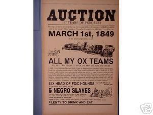Vintage Historical 1849 Kentucky Negro Slave Auction