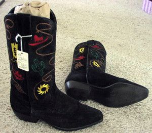 CHILIS WOMENS BLACK SUEDE LEATHER COWBOY WESTERN COWGIRL BOOTS SIZE 8 