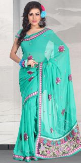 Charming Sea Green Sari Indian Stylish Bollywood Saree