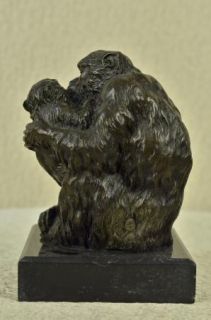 Safari Monkey Mother Baby Chimp Jungle Decor Bronze Marble Statue 