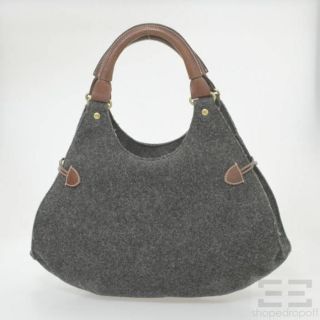 Kate Spade Charcoal Grey Felted Wool & Brown Leather Hobo Bag