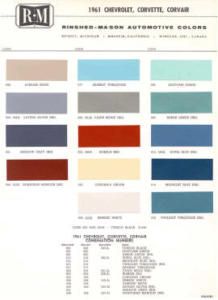 1961 Chevy Paint Color Sample Chips Card Colors