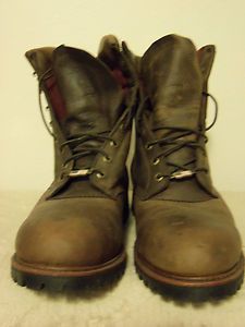 Mens Chippewa 9 Brown Bay Apache Leather Steel Toe Logger Boot Size 11 