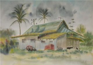 Hon Chew Hee  Hawaiian Shack  Original Watercolor circa 1960s