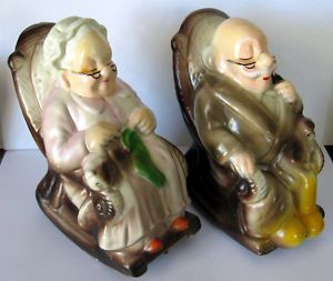 Hard Plastic Old Man and Lady in Rocking Chair Banks