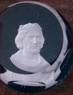 Baccarat 1976 Charlemagne Cameo Cobalt Sulphid Paperweight