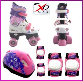 Girls Quad Skates Padded Kids Roller Boots Safety Pads Helmet Skate 