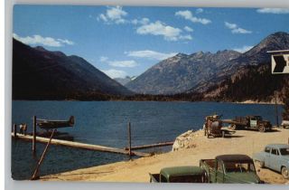 Postcard Lake Chelan Hydroplane Old Cars Stehekin Washington WA