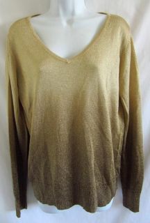 Chicos Gold Metallic Ombre Print Shimmer Semi Sheer Mesh 2 L Sweater 