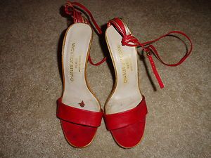 Charles Jourdan Red Strappy Sandals Heels Pumps Size 5