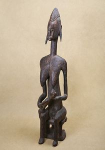 Bamana Old Mother Child Figure Maternity Statue Antiqu African Art 