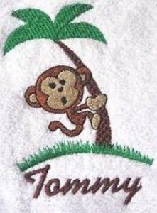 Monkey Towel Kids Jungle Decor with Name New Embroidery