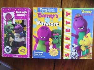 Lot of 3 Barney Childrens Videos VHS Safety Manners Rock with Barney 