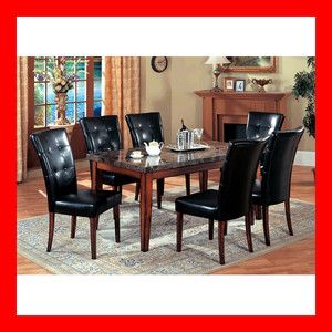 PC Real Marble Cherry Dining Table 6 Chairs Set