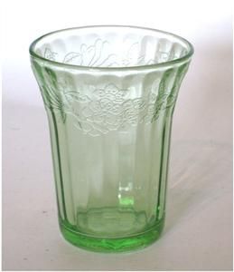 Jeannette Cherry Blossom Green Vaseline Glass Flat Juice Tumblers PR 