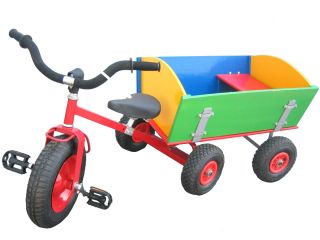 Childrens Tricycle w Pull Behind Wood Wagon TC18035 5 Wheel Air Tires 