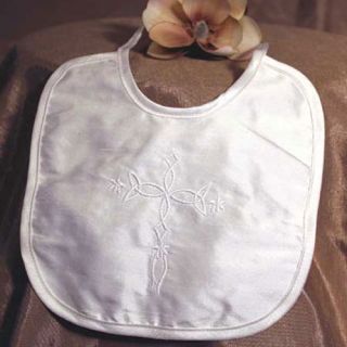 Little Things Mean A Lot Baby Off White Silk Bib Baptism Cross