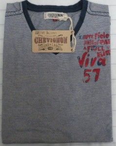 Original Chevignon 57 Legend Label V Neck Cotton T Shirt Blue M