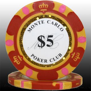 50pcs 14g Monte Carlo Poker Club Casino Poker Chips $5