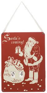 Santas Coming Red Christmas Countdown Wall Hanger Advent Calendar 