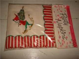 Vintage Christmas Paper Napkins~ELF w/ Red White Stripes~MIP
