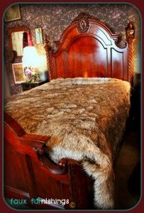 Plush Wolf Bear Skin Bed Spread Faux Fur Accent Sheep Log Cabin Throw 
