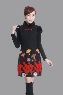 Fashion New Black Chinese Short Sleeves Womens Mini Dress Cheongsam s 